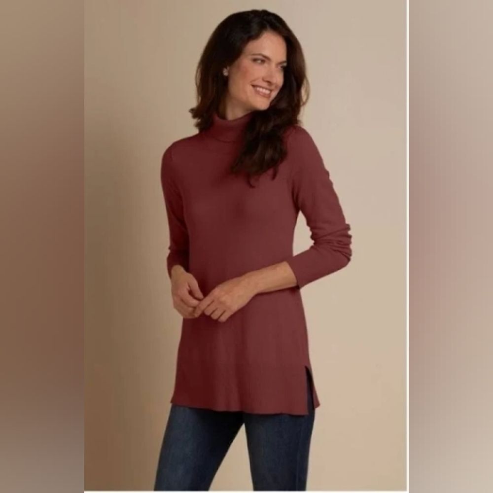 Soft Surroundings A-Line Turtleneck Tunic Knit Sweater S Maroon New